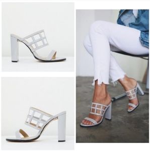 NIB Vegan Leather Caged Block Heel Sandal Mule The Mode Collective Revolve
